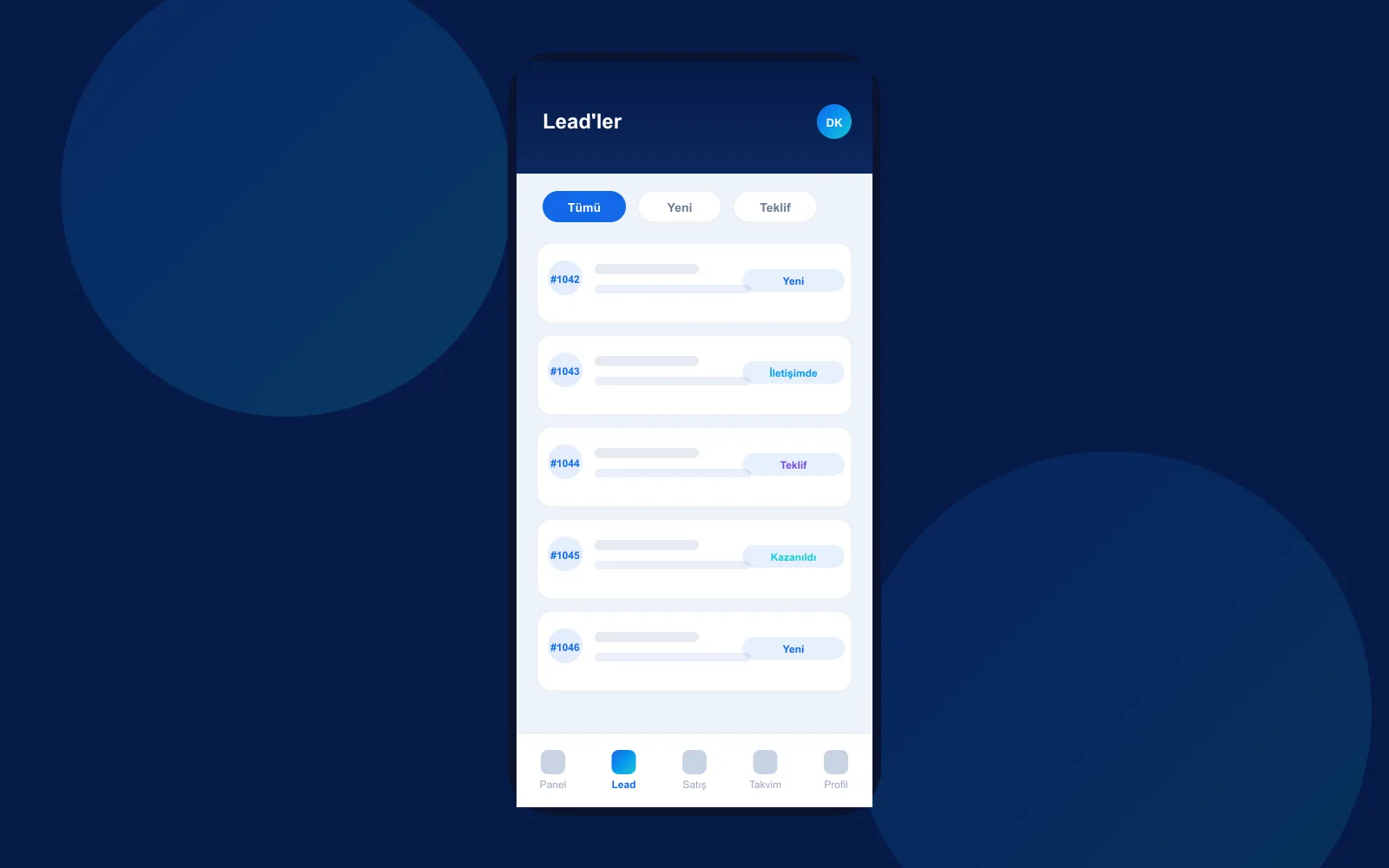 Lead Entegrasyonlu CRM ekran görüntüsü 4